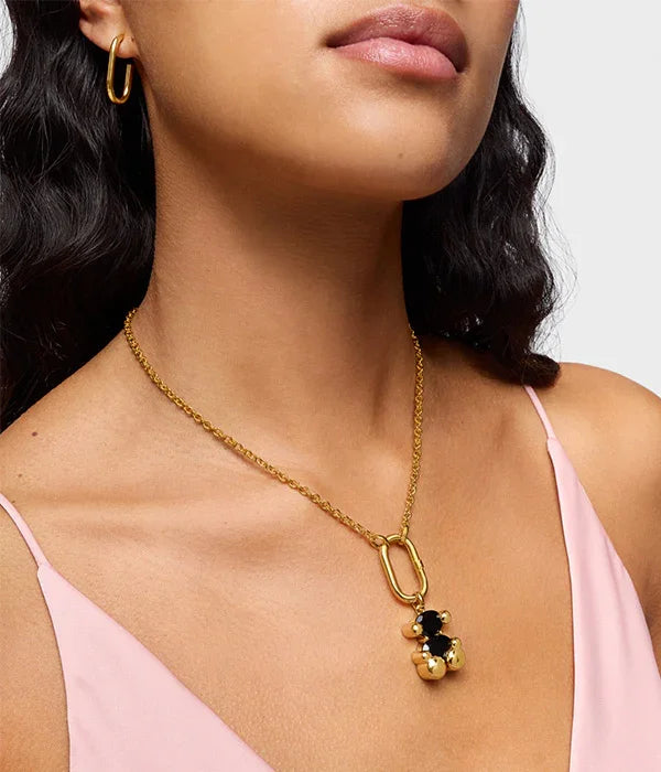 שרשרת זהב עם תליון דוב מעוצב ואבן שחורה, תכשיטים יוקרתיים CHOZEN