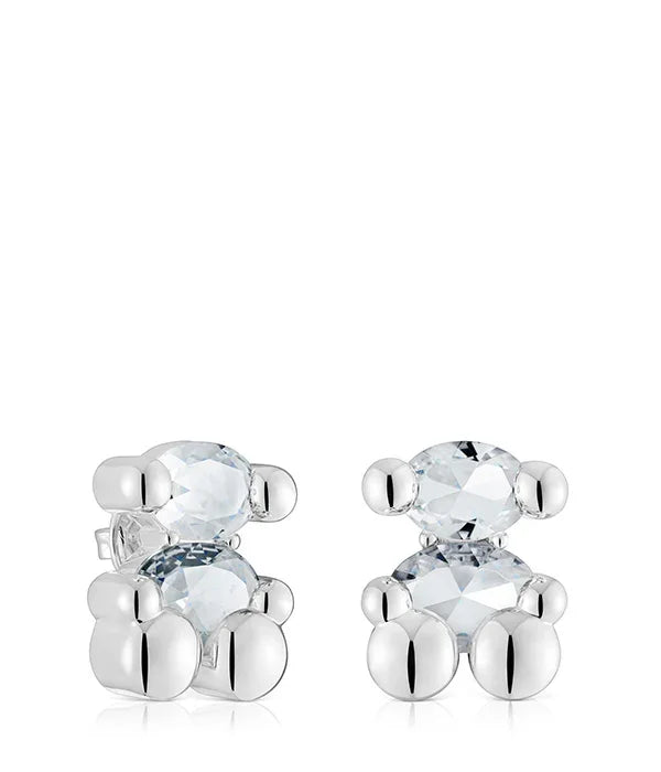 עגילי דובי מכסף משובצים אבני קריסטל מהמבחר של CHOZEN, עיצוב יוקרתי ומודרני