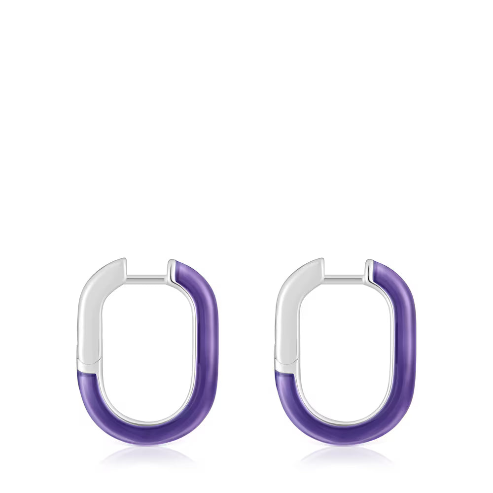 טואוס עגילי חישוק TOUS LINE מכסף ואמייל