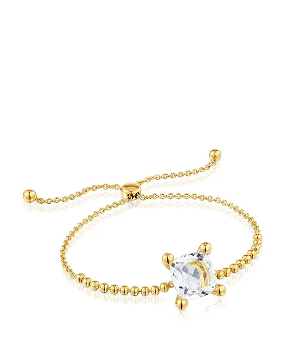 צמיד חרוזים זהב עם אבן שקופה גדולה, תכשיט יוקרתי מבית CHOZEN