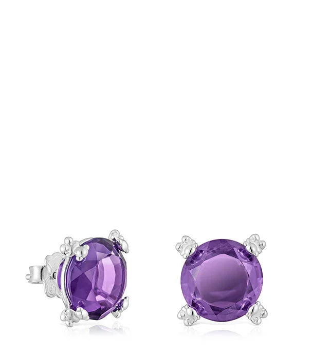 עגילי כסף עם אבן סגלגלה סגולה בעיצוב יוקרתי, מבית CHOZEN קבוצת אלפא