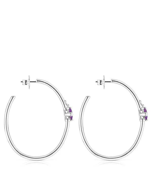 עגילי חישוק כסף עם אבן סגולה מהמבחר היוקרתי של CHOZEN