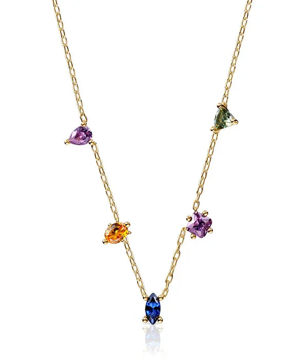 שרשרת זהב עם אבני חן צבעוניות, עיצוב אלגנטי, תכשיטי CHOZEN מבית אלפא