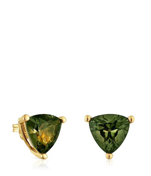 עגילי זהב עם אבני חן משולשות ירוקות מבית CHOZEN, איכות יוקרתית ועדכנית