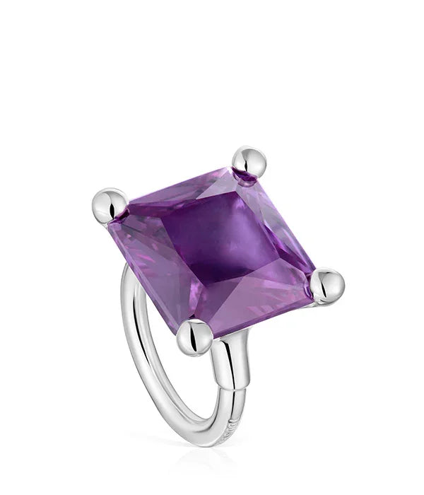 טבעת כסף עם אבן סגולה מרובעת, תכשיט יוקרתי CHOZEN, עיצוב מודרני מהיבואן הרשמי קבוצת אלפא