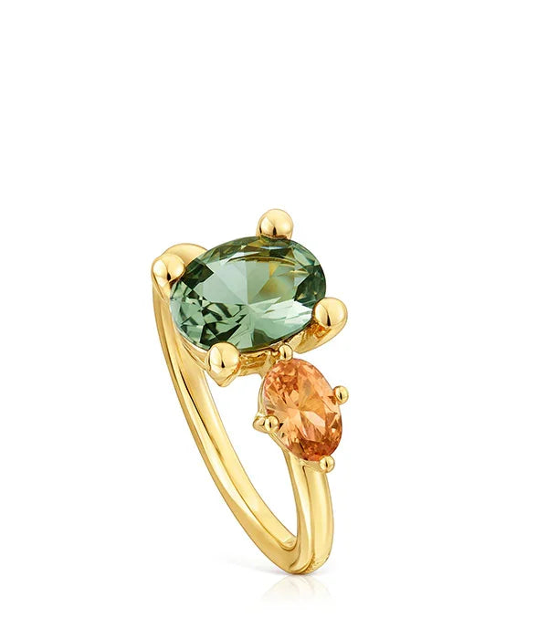 טבעת זהב עם אבן ירוקה ואבן כתומה, תכשיט יוקרתי CHOZEN מאלפא