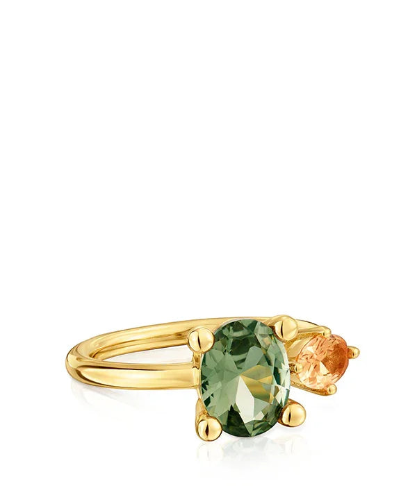 טבעת זהב עם אבן ירוקה ואבן כתומה, תכשיטים יוקרתיים CHOZEN