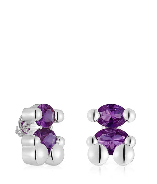 עגילי דוב כסף עם אבני חן סגולות בעיצוב יוקרתי, CHOZEN תכשיטים מהמובילים בעולם