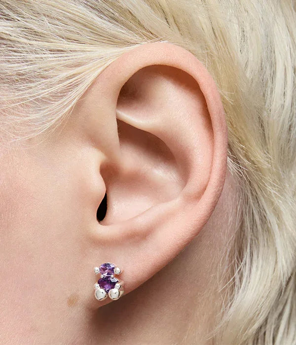 עגיל נשים כסוף עם אבני חן סגולות ולבנות על אוזן, תכשיטי אופנה CHOZEN