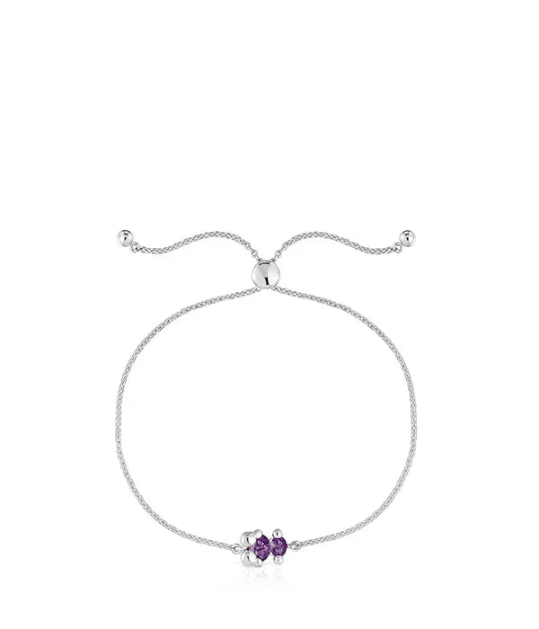 צמיד כסף עדין עם שני אבני חן סגולות, תכשיט יוקרתי מבית CHOZEN