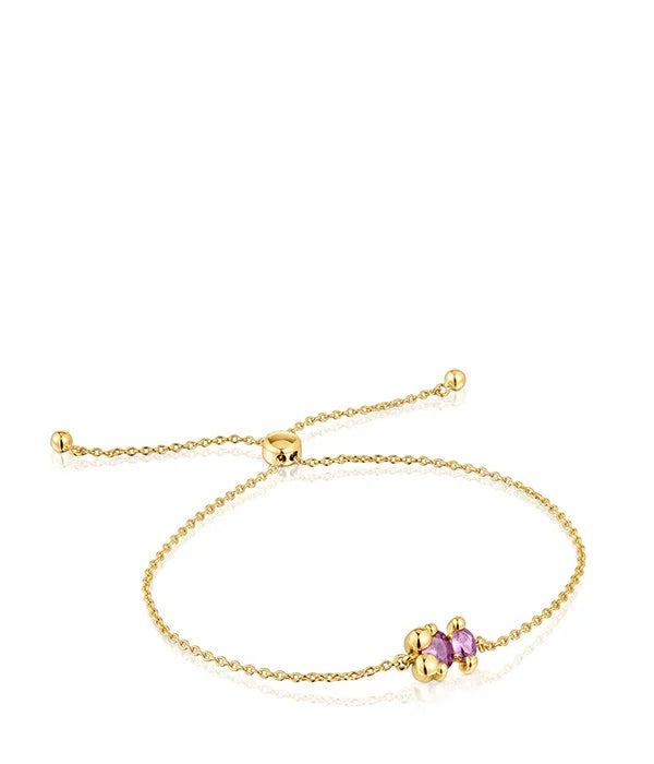 צמיד עדין זהב עם חרוזים וסמבונים סגולים, תכשיט יוקרתי מבית CHOZEN