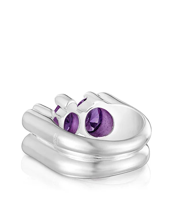 טבעת כסף עם אבני חן סגולות, עיצוב מודרני יוקרתי, מבית CHOZEN