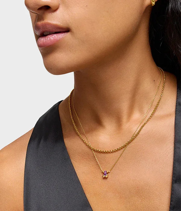 שרשרת זהב עדינה עם תליון פרח סגול, דגם יוקרתי מבית CHOZEN