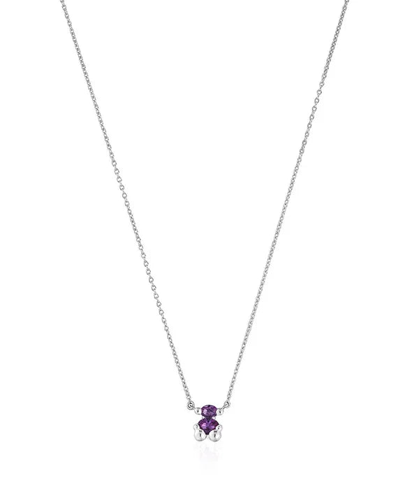 שרשרת כסף עדינה עם תליון דובון סגול מבית CHOZEN, תכשיטי יוקרה מעוצבים