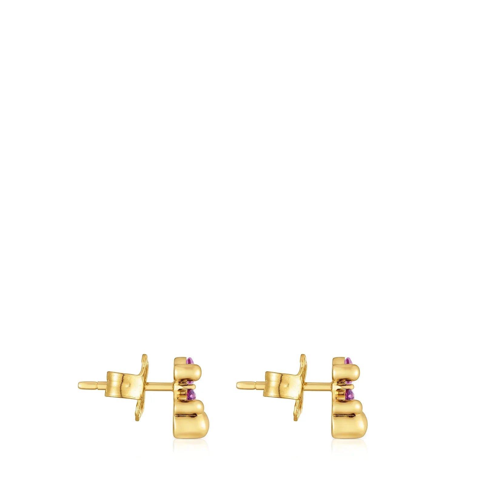 עגילי זהב קטנים עם אבני חן סגולות, עיצוב מודרני, מבית CHOZEN