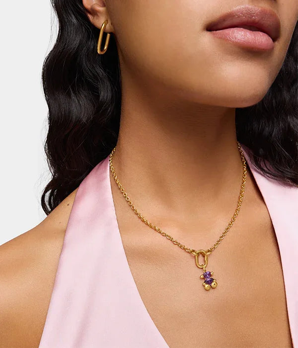 שרשרת זהב עדינה עם תליון אבן סגולה ועגיל תואם, אופנה יוקרתית CHOZEN