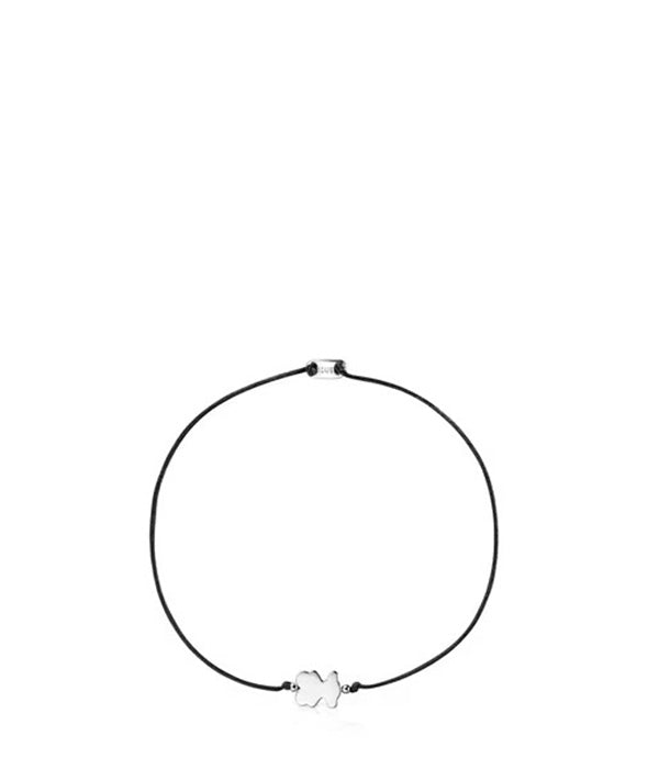 טואוס צמיד אלסטי בצבע שחור Sweet Dolls בשילוב מוטיב דובי מכסף