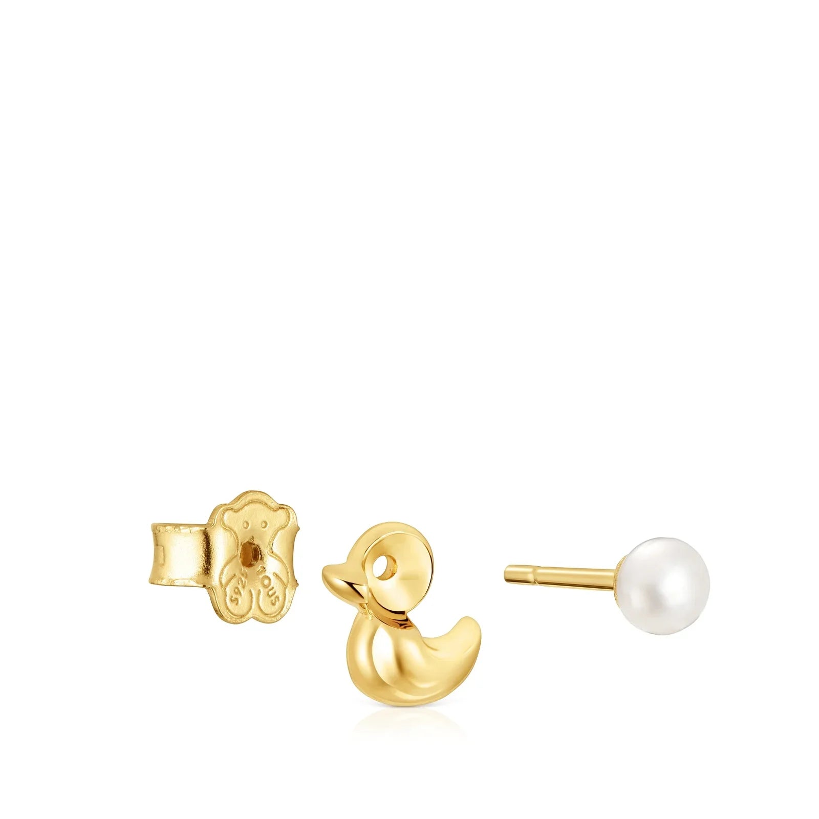 עגיל זהב מעוצב בצורת ברווז לצד עגיל פנינה, תכשיטים יוקרתיים CHOZEN