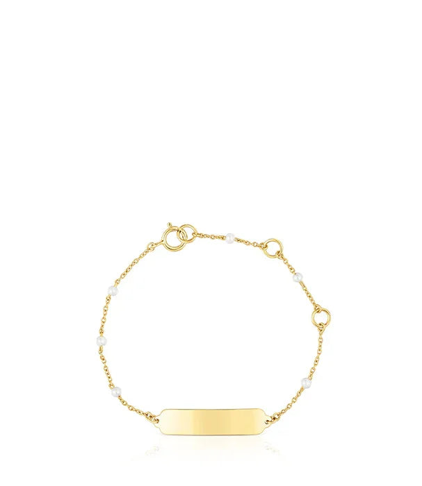 צמיד זהב עדין עם פנינים קטנות ולוחית, תכשיט יוקרתי מבית CHOZEN קבוצת אלפא