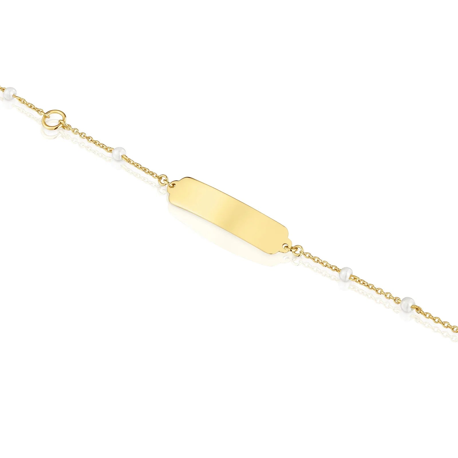 צמיד זהב עדין עם לוחית מלבנית ופנינים קטנות, תכשיט יוקרתי מבית CHOZEN