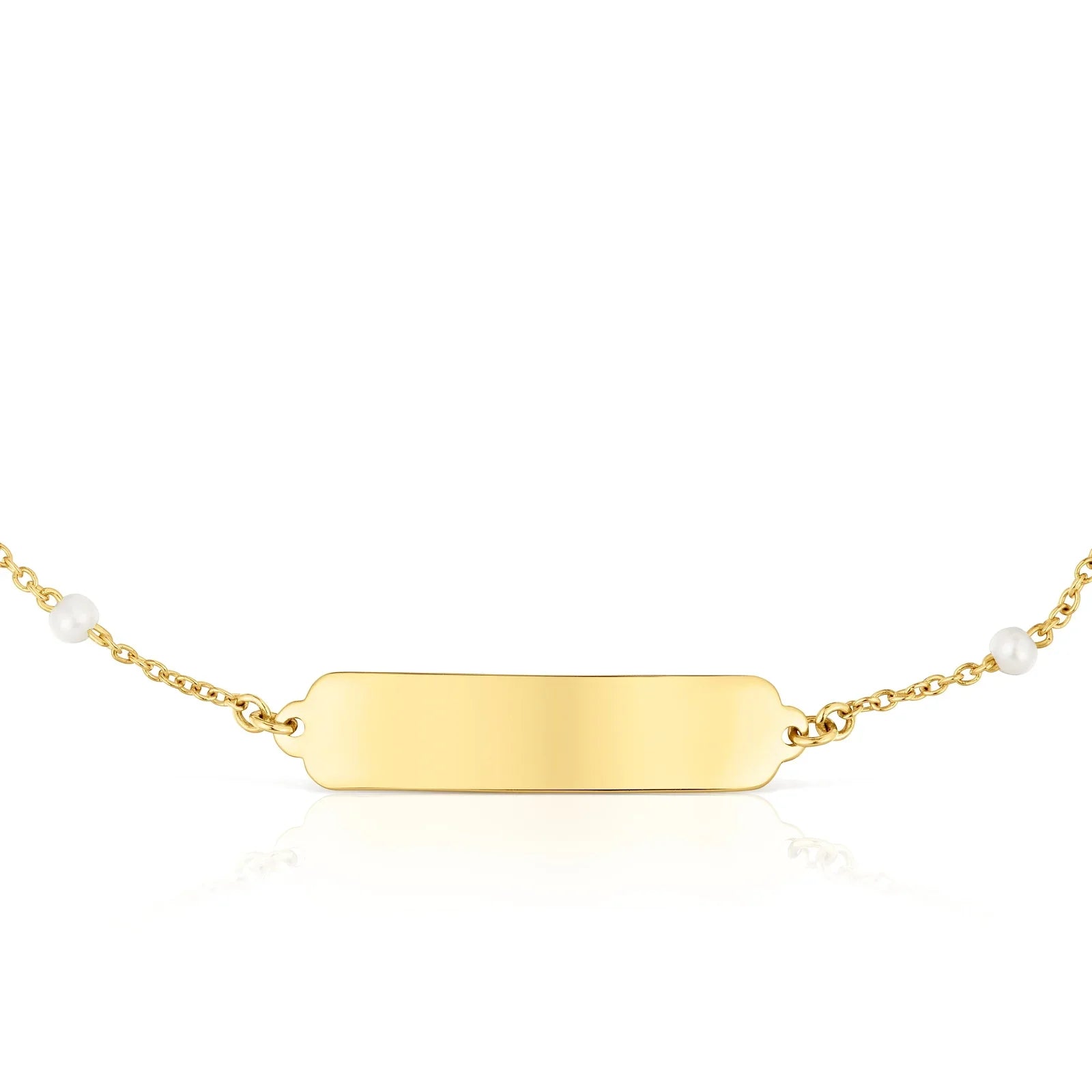 שרשרת זהב עדינה עם לוחית מלבנית וכדורי פנינים, מותג תכשיטים CHOZEN