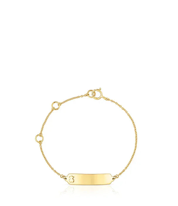 צמיד זהב עדין עם לוחית חריטה ושרשרת דקה, צילום מוצר ממותג CHOZEN