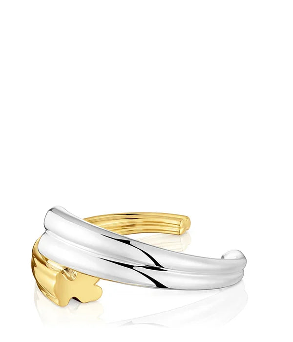 צמיד פתוח דו גוני מכסף וזהב מבית CHOZEN, עיצוב יוקרתי ומודרני