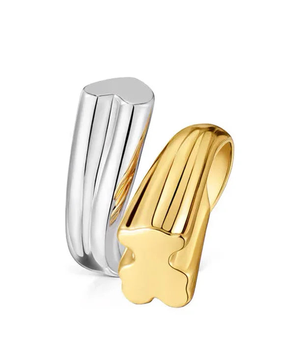 שני טבעות מעוצבות בציפוי זהב וכסף על רקע לבן, מבית CHOZEN מבית קבוצת אלפא