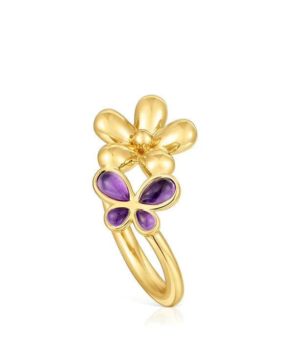 טבעת זהב בעיצוב פרח ופרפר סגול, תכשיט אופנתי מ-CHOZEN