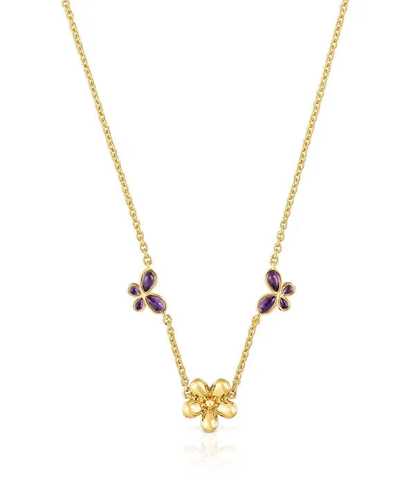 שרשרת זהב לנשים עם פרחי אמטיסט סגולים מבית CHOZEN, עיצוב אלגנטי ועדין