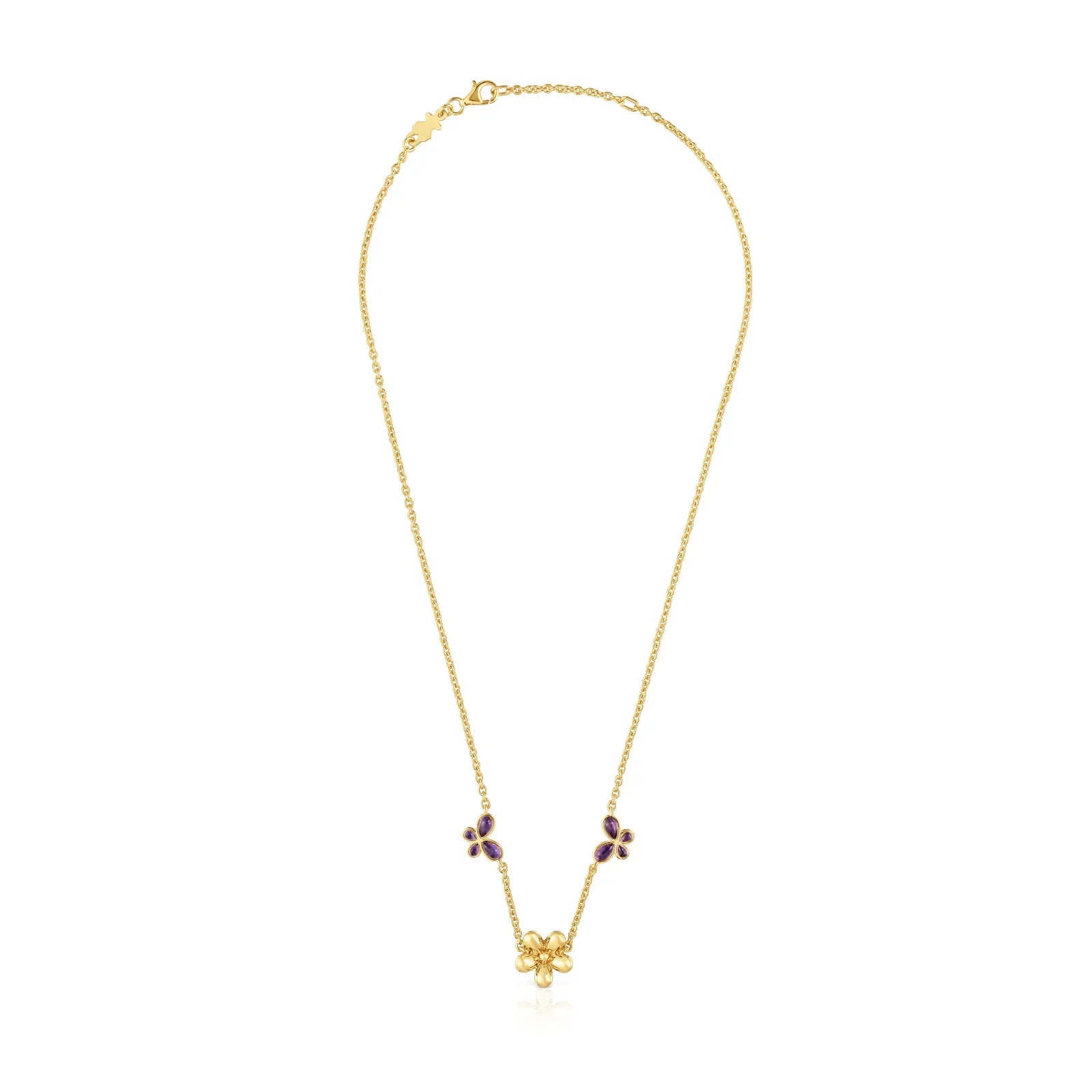 שרשרת זהב עדינה עם תליון פרחים סגולים וזהובים, מבחר תכשיטים CHOZEN