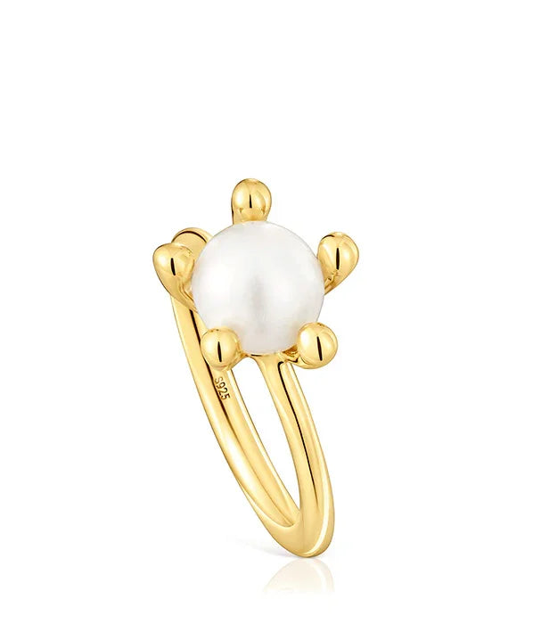 טבעת זהב עם פנינה לבנה בעיצוב מודרני, תכשיט יוקרתי CHOZEN