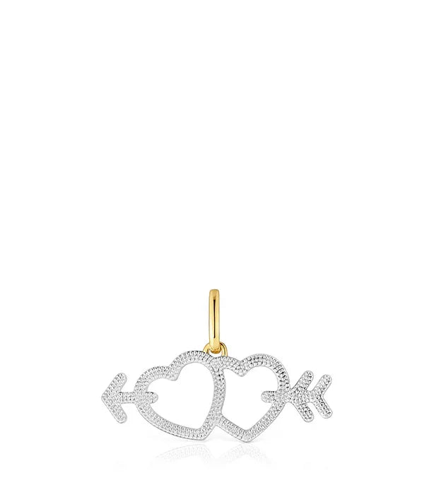 תליון זהב עם שני לבבות משובצים וחץ, תכשיט לאישה מבית CHOZEN