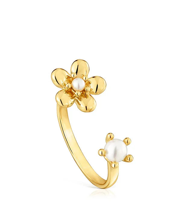 טבעת זהב פתוחה עם עיצוב פרח ופנינים, תכשיטים איכותיים CHOZEN