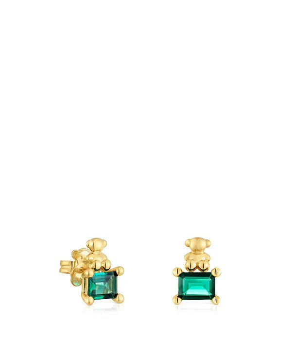 עגילי זהב משובצים אבן ירוקה בעיצוב דובי, תכשיטי אופנה CHOZEN