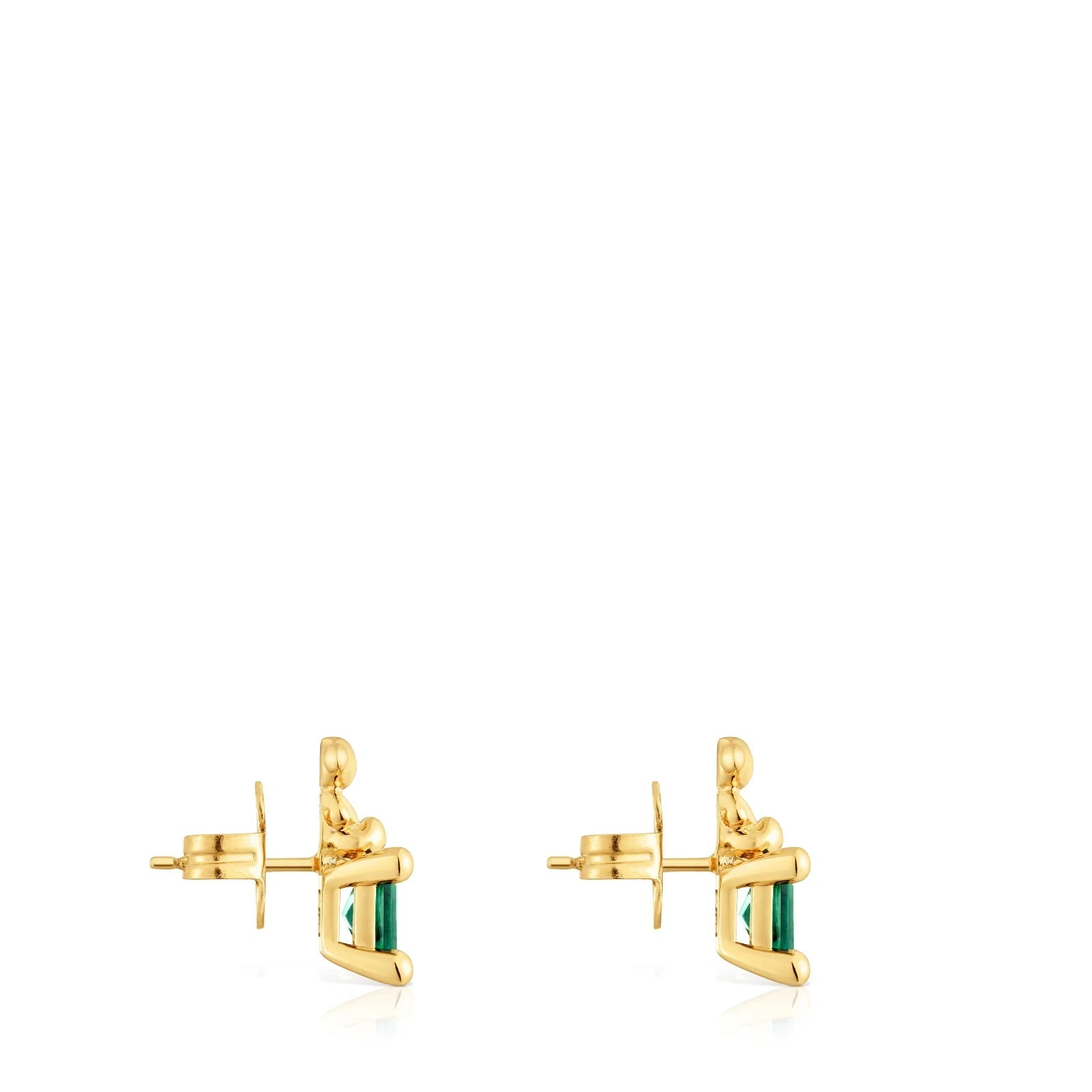 עגילי זהב בעיצוב מודרני עם אבן ירוקה, עגילים יוקרתיים מבית CHOZEN