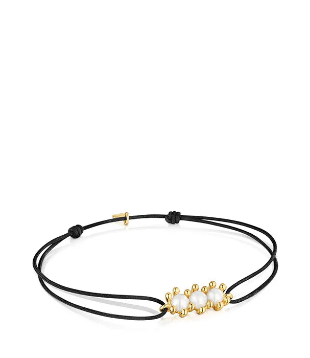 צמיד חוט שחור עם פנינים ועיטורים זהב, עיצוב אלגנטי, CHOZEN מותג על