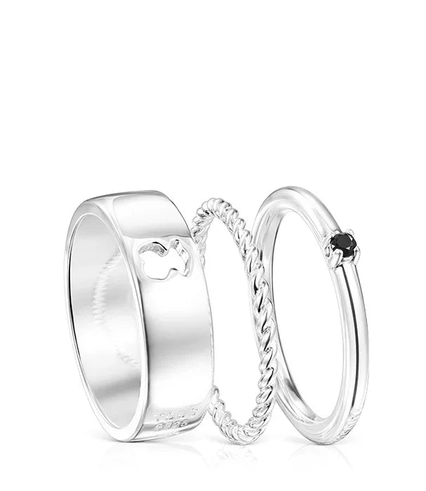 סט שלושה טבעות כסף לאישה בעיצוב ייחודי, מבית CHOZEN, צילום על רקע לבן