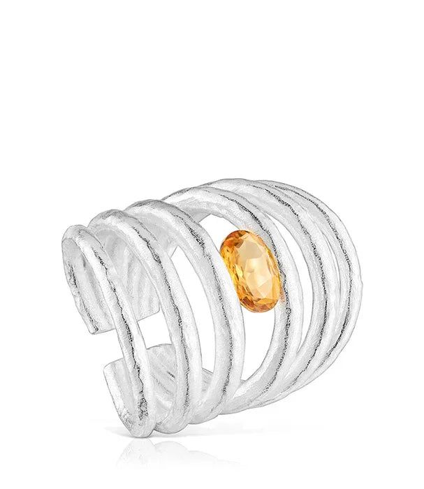 טבעת כסף מעוצבת עם אבן צהובה, תכשיט יוקרתי באתר CHOZEN