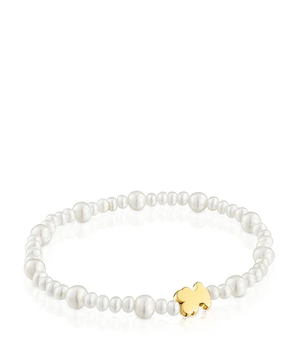 צמיד פנינים עדין עם תליון זהב בעיצוב תלתן, תכשיט יוקרתי מבית CHOZEN