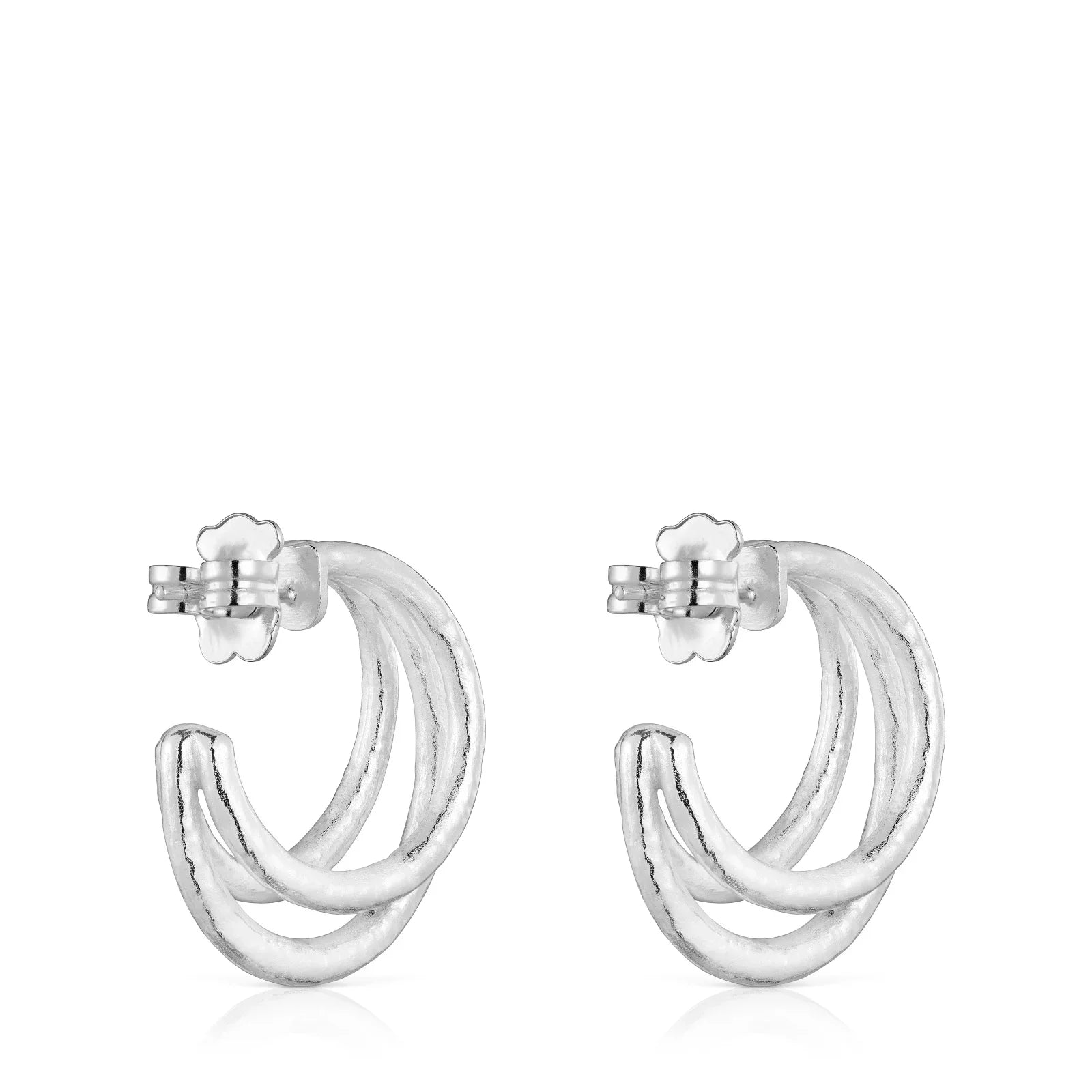 עגילי חישוק כסף כפולים מבריקים, עיצוב מודרני של CHOZEN