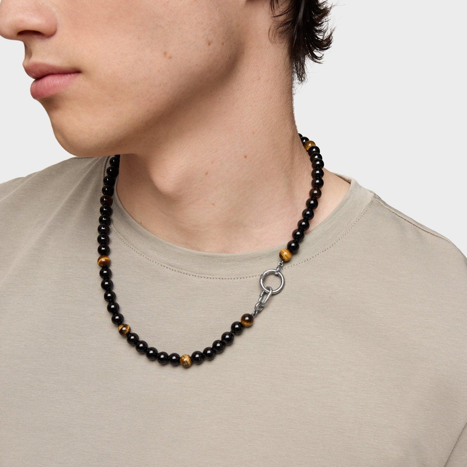 שרשרת חרוזים שחורים עם חרוזים מוזהבים, סוגר מתכת, אופנת גברים CHOZEN