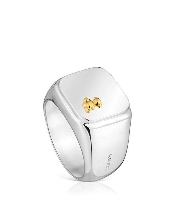 טבעת כסף יוקרתית מבית CHOZEN עם עיטור זהב מינימליסטי, עיצוב מודרני ונקי