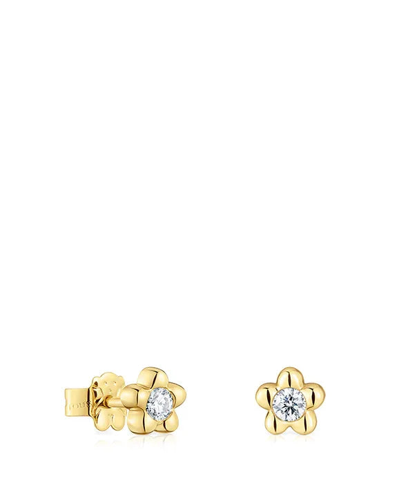 עגילי זהב פרח עם יהלום במרכז, תכשיטים יוקרתיים מבית CHOZEN