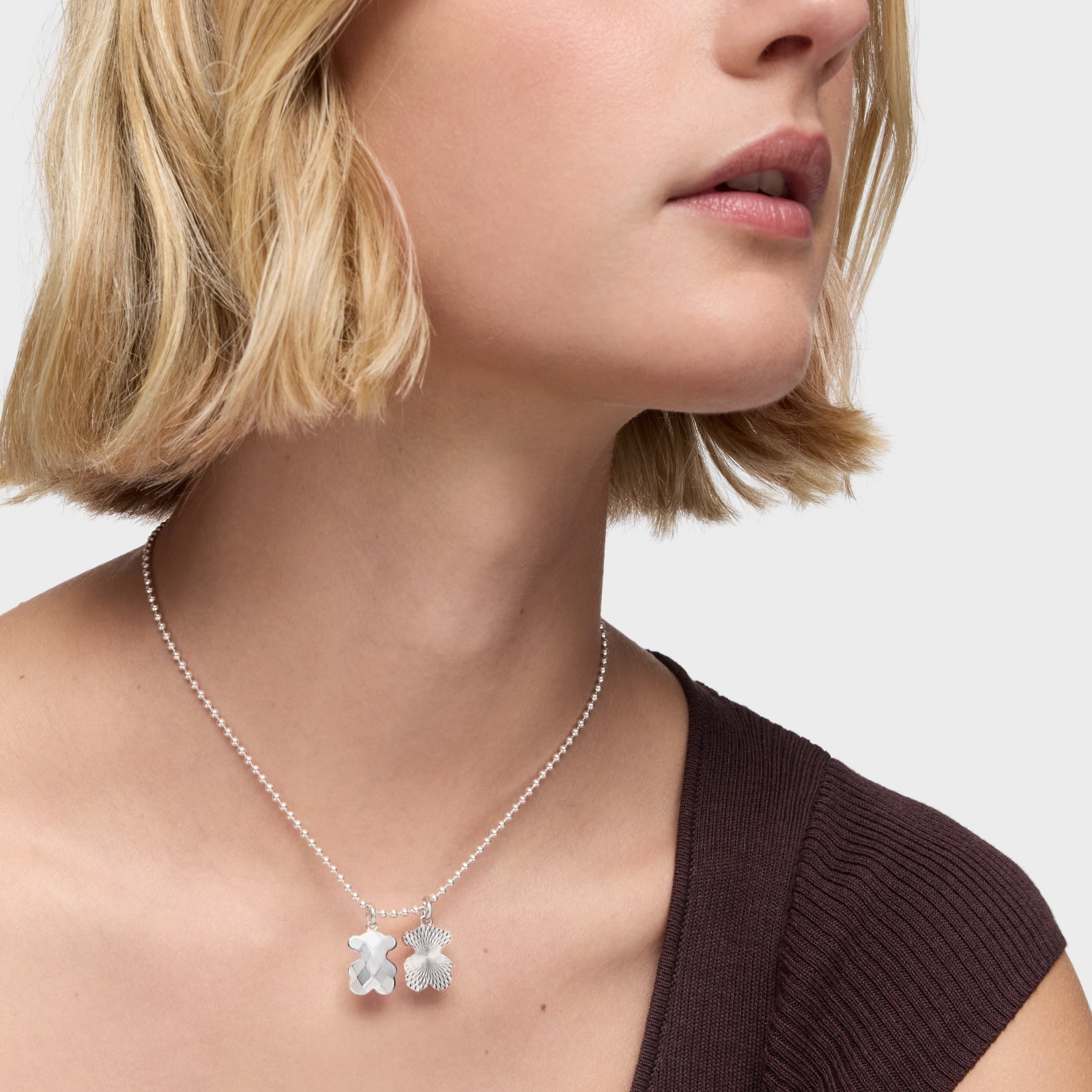 טואוס תליון במוטיב דובי בטקסטורה Sweet Dolls מכסף