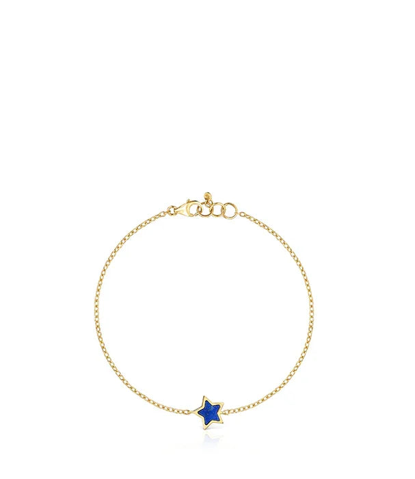 צמיד זהב עדין עם תליון כוכב כחול, מבית המותג CHOZEN, רקע לבן