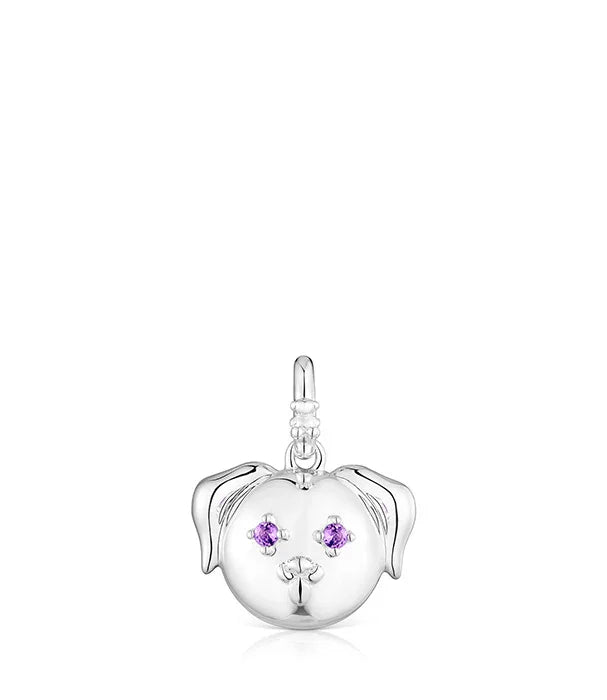 תליון כסף בעיצוב ראש כלב עם עיניים סגולות, תכשיט יוקרתי מבית CHOZEN