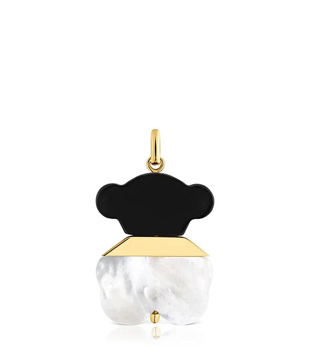 תליון זהב בעיצוב דובי עם אם הפנינה שחורה ולבנה, תכשיט יוקרתי ב-CHOZEN
