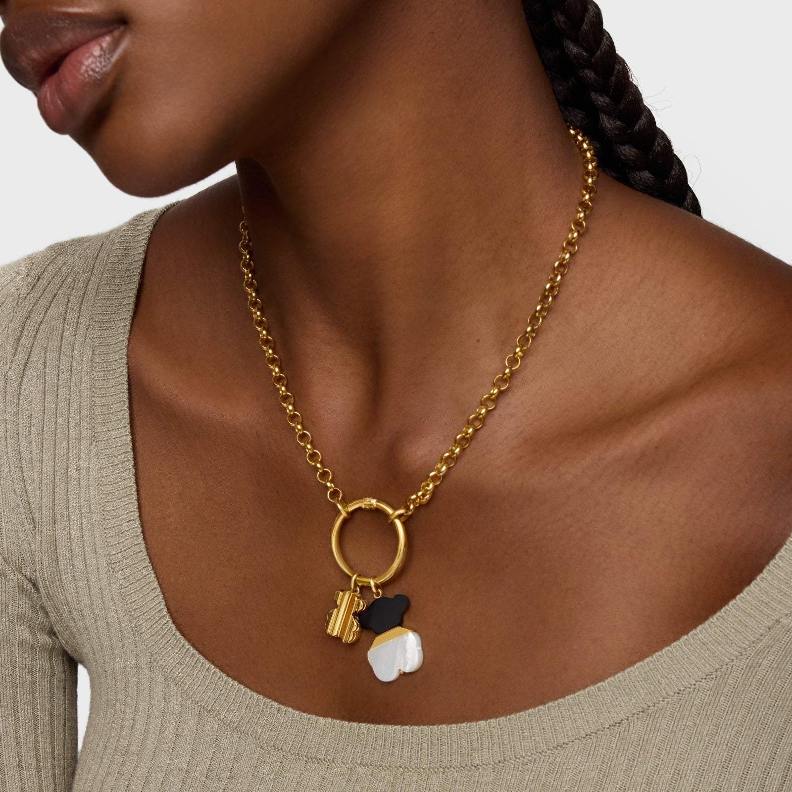 טואוס תליון דובי בשילוב פנינה ואבן חן Sweet Dolls מכסף ועליו זהב 18 קראט