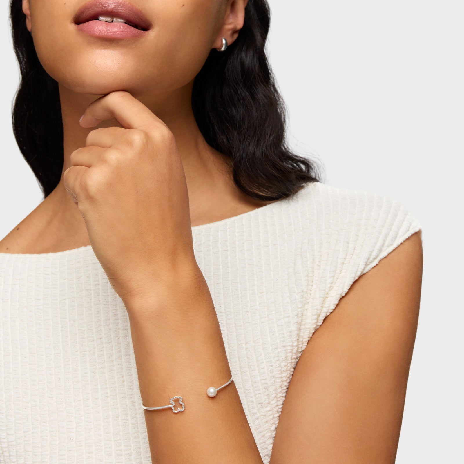 טואוס צמיד בנגל בשילוב פנינה New Silueta מכסף